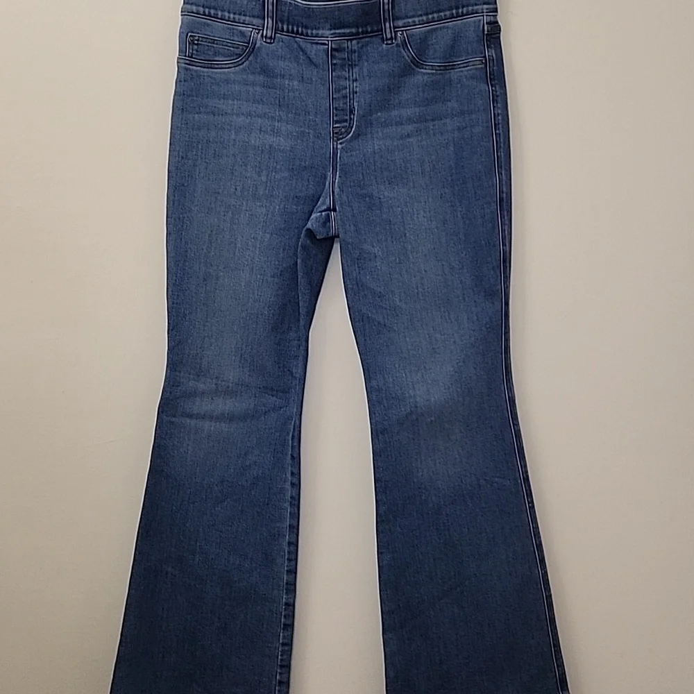 SPANX JEANS High-Rise Flare Authentic Blue Meduim Blue Strechable Pants Size XL - Picture 4 of 16